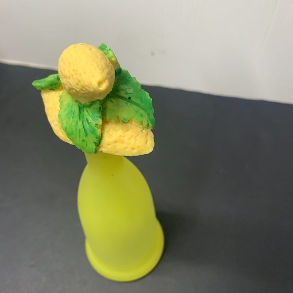 Frosted Canary Yellow Glass Vase with Ceramic Lemon Topper 7 1/2" - Picture 2 of 5